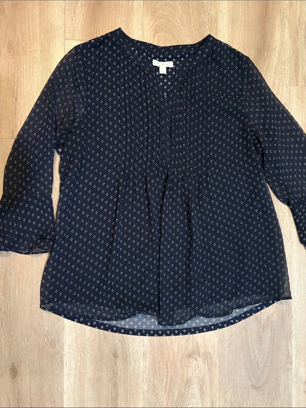 Charter Club Navy Printed Pintuck Peasant Blouse
